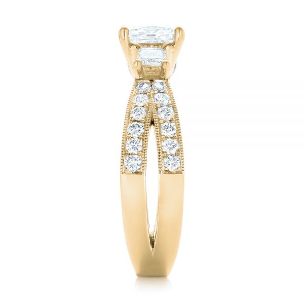 14k Yellow Gold 14k Yellow Gold Custom Three Stone Diamond Engagement Ring With Blue Sapphires - Side View - 102992