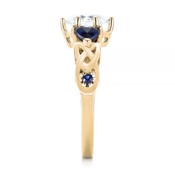 14k Yellow Gold 14k Yellow Gold Custom Three Stone Blue Sapphire And Diamond Engagement Ring - Side View -  103439