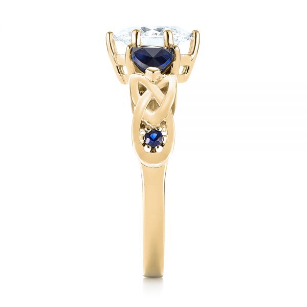 18k Yellow Gold 18k Yellow Gold Custom Three Stone Blue Sapphire And Diamond Engagement Ring - Side View - 103439