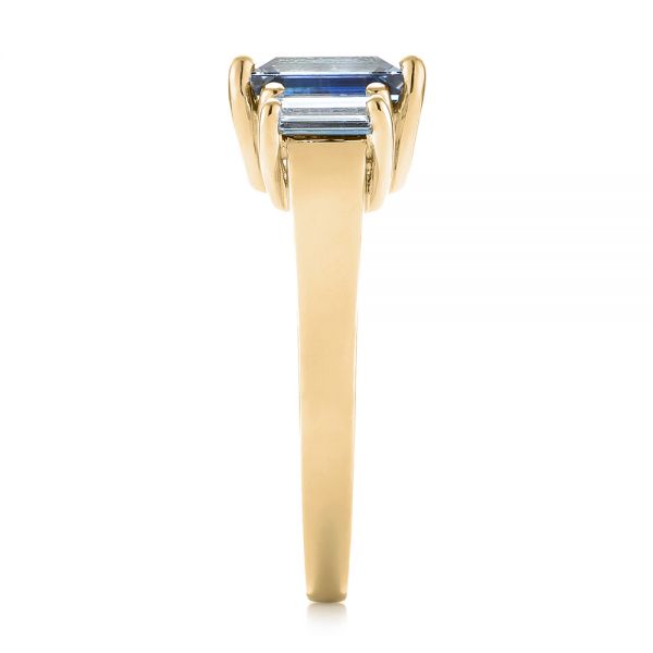 18k Yellow Gold 18k Yellow Gold Custom Three Stone Blue Sapphire And Diamond Engagement Ring - Side View -  103468