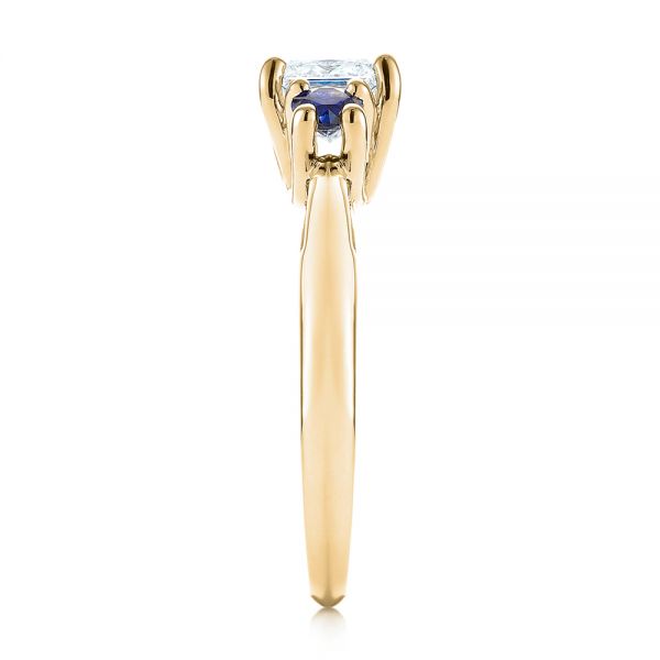 14k Yellow Gold 14k Yellow Gold Custom Three Stone Blue Sapphire And Diamond Engagement Ring - Side View -  103484