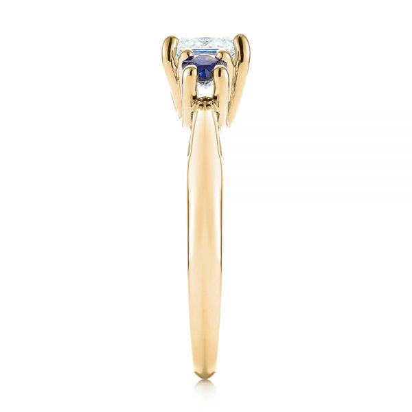 18k Yellow Gold 18k Yellow Gold Custom Three Stone Blue Sapphire And Diamond Engagement Ring - Side View - 103484