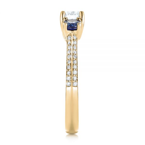 14k Yellow Gold 14k Yellow Gold Custom Three Stone Blue Sapphire And Diamond Engagement Ring - Side View - 103490
