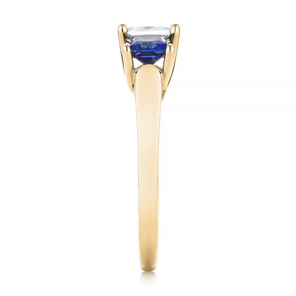 14k Yellow Gold 14k Yellow Gold Custom Three Stone Blue Sapphire And Diamond Engagement Ring - Side View - 103529