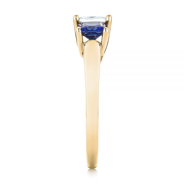 18k Yellow Gold 18k Yellow Gold Custom Three Stone Blue Sapphire And Diamond Engagement Ring - Side View -  103529