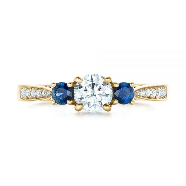 14k Yellow Gold 14k Yellow Gold Custom Three Stone Blue Sapphire And Diamond Engagement Ring - Top View - 102250
