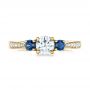 18k Yellow Gold 18k Yellow Gold Custom Three Stone Blue Sapphire And Diamond Engagement Ring - Top View -  102250 - Thumbnail