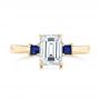 14k Yellow Gold 14k Yellow Gold Custom Three Stone Blue Sapphire And Diamond Engagement Ring - Top View -  102348 - Thumbnail