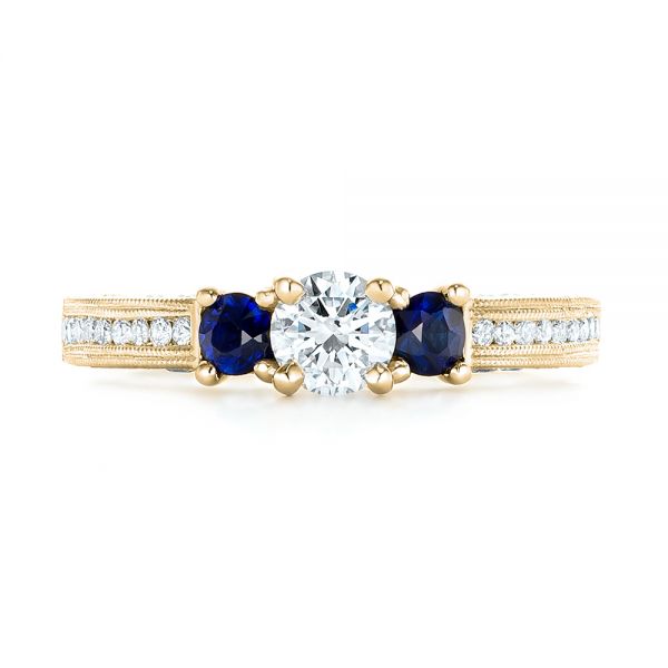 14k Yellow Gold 14k Yellow Gold Custom Three Stone Blue Sapphire And Diamond Engagement Ring - Top View -  102926