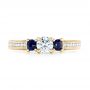 14k Yellow Gold 14k Yellow Gold Custom Three Stone Blue Sapphire And Diamond Engagement Ring - Top View -  102926 - Thumbnail