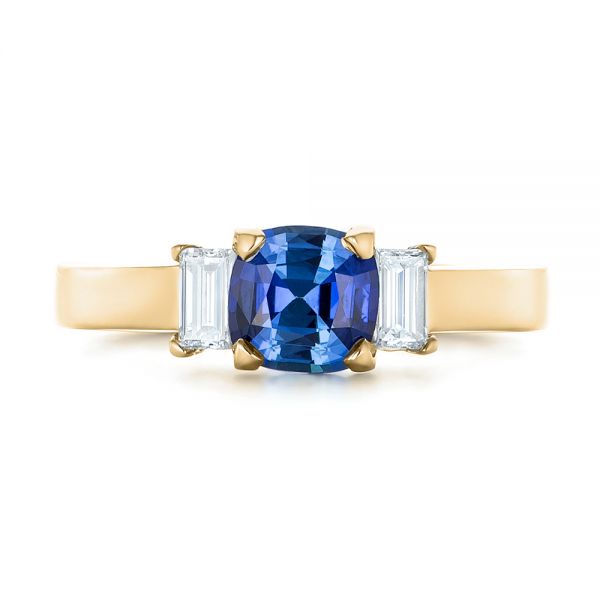 18k Yellow Gold 18k Yellow Gold Custom Three Stone Blue Sapphire And Diamond Engagement Ring - Top View -  102985