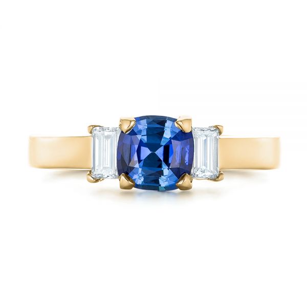 18k Yellow Gold 18k Yellow Gold Custom Three Stone Blue Sapphire And Diamond Engagement Ring - Top View - 102985