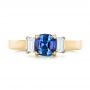 14k Yellow Gold 14k Yellow Gold Custom Three Stone Blue Sapphire And Diamond Engagement Ring - Top View -  102985 - Thumbnail