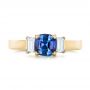 14k Yellow Gold 14k Yellow Gold Custom Three Stone Blue Sapphire And Diamond Engagement Ring - Top View -  102985 - Thumbnail