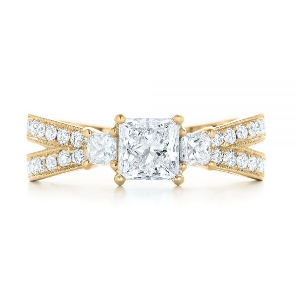 14k Yellow Gold 14k Yellow Gold Custom Three Stone Diamond Engagement Ring With Blue Sapphires - Top View - 102992