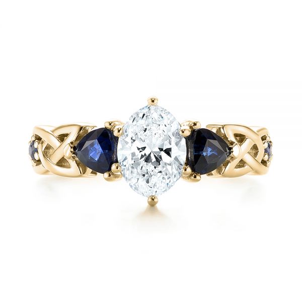 18k Yellow Gold 18k Yellow Gold Custom Three Stone Blue Sapphire And Diamond Engagement Ring - Top View -  103439