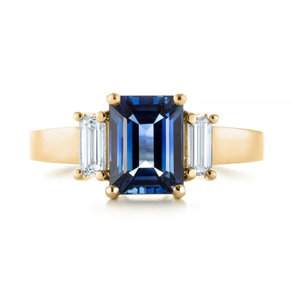 18k Yellow Gold 18k Yellow Gold Custom Three Stone Blue Sapphire And Diamond Engagement Ring - Top View -  103468