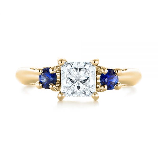 18k Yellow Gold 18k Yellow Gold Custom Three Stone Blue Sapphire And Diamond Engagement Ring - Top View - 103484