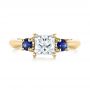 18k Yellow Gold 18k Yellow Gold Custom Three Stone Blue Sapphire And Diamond Engagement Ring - Top View -  103484 - Thumbnail
