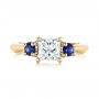 18k Yellow Gold 18k Yellow Gold Custom Three Stone Blue Sapphire And Diamond Engagement Ring - Top View -  103484 - Thumbnail