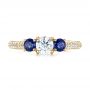 18k Yellow Gold 18k Yellow Gold Custom Three Stone Blue Sapphire And Diamond Engagement Ring - Top View -  103490 - Thumbnail