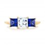 14k Yellow Gold 14k Yellow Gold Custom Three Stone Blue Sapphire And Diamond Engagement Ring - Top View -  103529 - Thumbnail