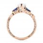 14k Rose Gold 14k Rose Gold Custom Three Stone Blue Sapphire And Diamond Hand Engraved Engagement Ring - Front View -  103488 - Thumbnail