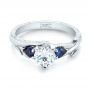  Platinum Platinum Custom Three Stone Blue Sapphire And Diamond Hand Engraved Engagement Ring - Flat View -  103488 - Thumbnail
