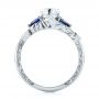 18k White Gold 18k White Gold Custom Three Stone Blue Sapphire And Diamond Hand Engraved Engagement Ring - Front View -  103488 - Thumbnail