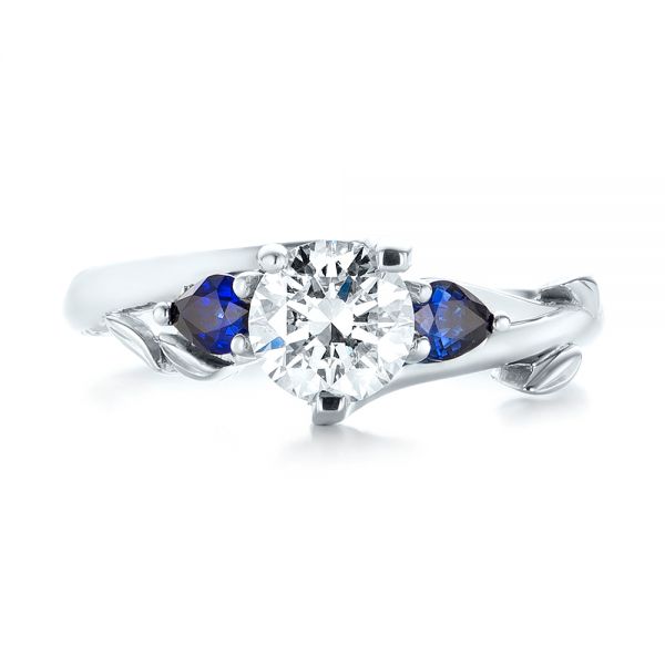  Platinum Platinum Custom Three Stone Blue Sapphire And Diamond Hand Engraved Engagement Ring - Top View -  103488