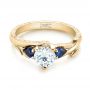 14k Yellow Gold 14k Yellow Gold Custom Three Stone Blue Sapphire And Diamond Hand Engraved Engagement Ring - Flat View -  103488 - Thumbnail