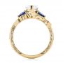 14k Yellow Gold 14k Yellow Gold Custom Three Stone Blue Sapphire And Diamond Hand Engraved Engagement Ring - Front View -  103488 - Thumbnail