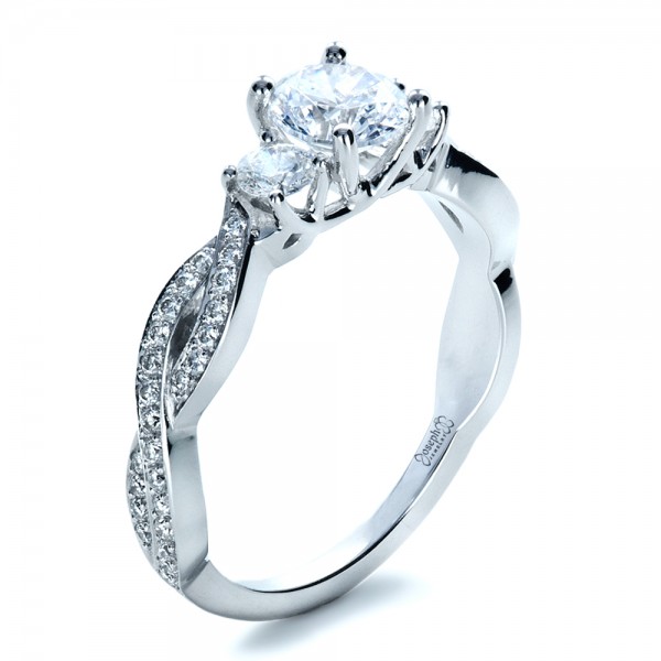  Platinum Platinum Custom Three Stone Diamond Engagement Ring - Three-Quarter View -  1219