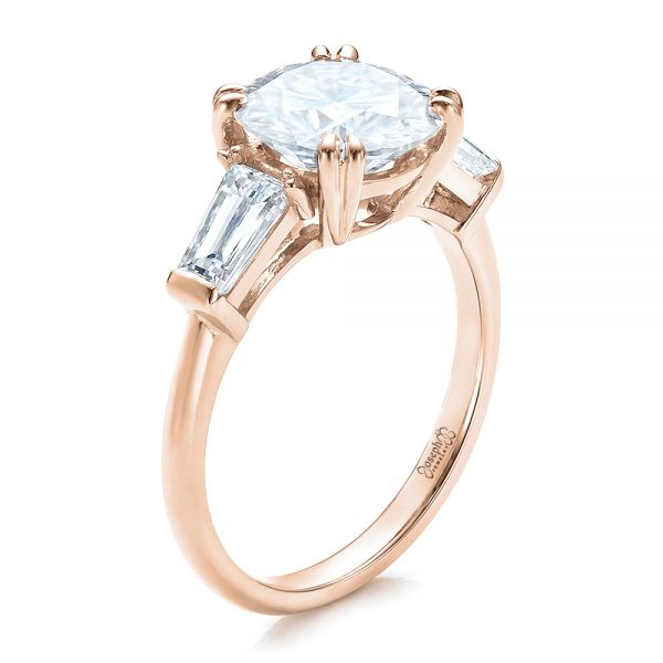 18k Rose Gold 18k Rose Gold Custom Three Stone Diamond Engagement Ring - Three-Quarter View - 100161
