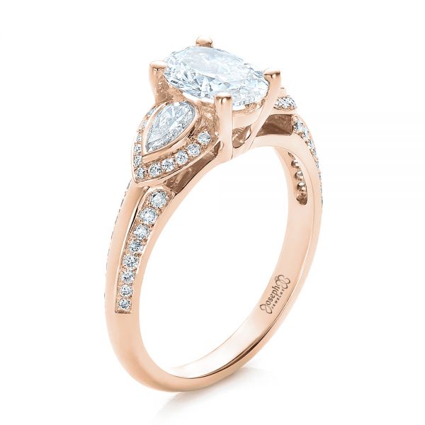 14k Rose Gold 14k Rose Gold Custom Three Stone Diamond Engagement Ring - Three-Quarter View -  100279