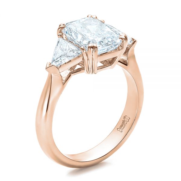 18k Rose Gold 18k Rose Gold Custom Three Stone Diamond Engagement Ring - Three-Quarter View -  100803