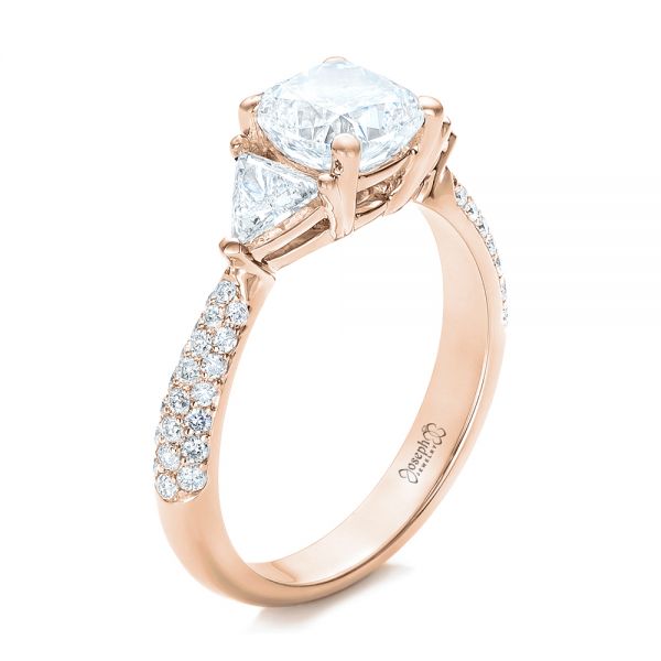 18k Rose Gold 18k Rose Gold Custom Three Stone Diamond Engagement Ring - Three-Quarter View -  102091