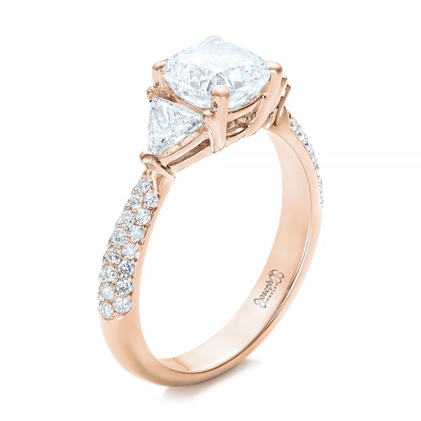 14k Rose Gold 14k Rose Gold Custom Three Stone Diamond Engagement Ring - Three-Quarter View - 102091