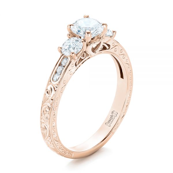 14k Rose Gold 14k Rose Gold Custom Three-stone Diamond Engagement Ring - Three-Quarter View - 102131