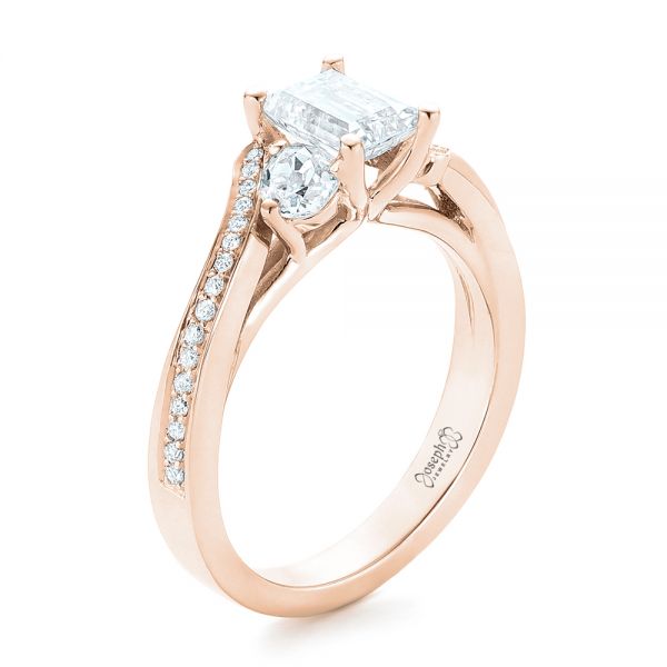18k Rose Gold 18k Rose Gold Custom Three Stone Diamond Engagement Ring - Three-Quarter View -  102391