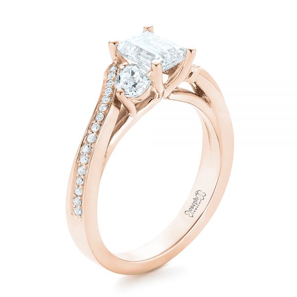 14k Rose Gold 14k Rose Gold Custom Three Stone Diamond Engagement Ring - Three-Quarter View - 102391