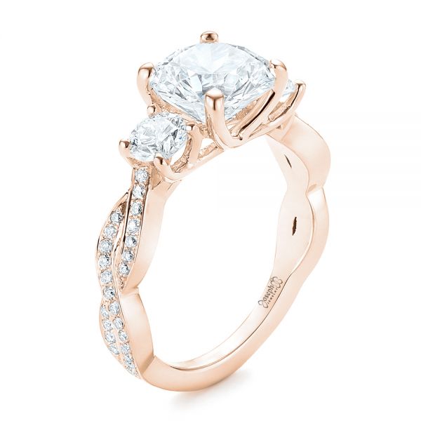 18k Rose Gold 18k Rose Gold Custom Three Stone Diamond Engagement Ring - Three-Quarter View -  102465