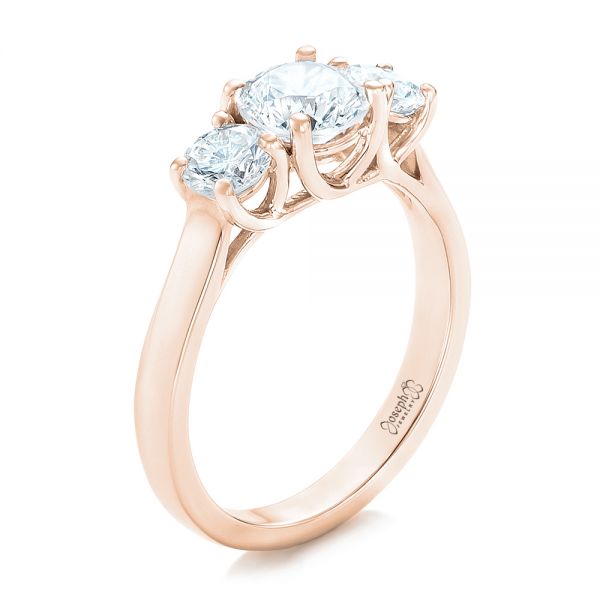 14k Rose Gold 14k Rose Gold Custom Three Stone Diamond Engagement Ring - Three-Quarter View -  102540