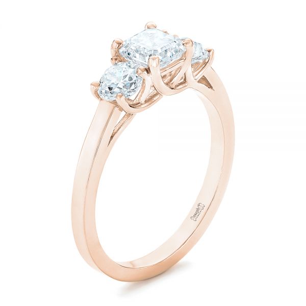 14k Rose Gold 14k Rose Gold Custom Three Stone Diamond Engagement Ring - Three-Quarter View -  102781