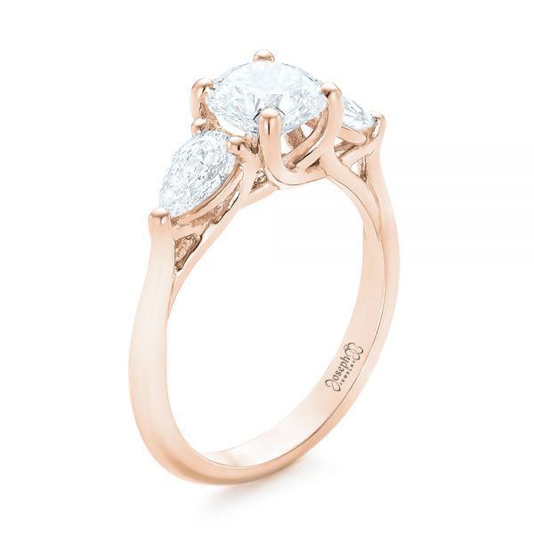 14k Rose Gold 14k Rose Gold Custom Three Stone Diamond Engagement Ring - Three-Quarter View -  102898