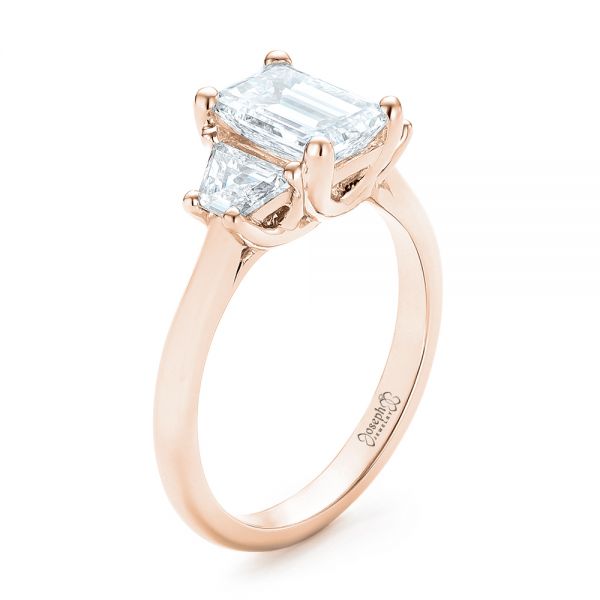 14k Rose Gold 14k Rose Gold Custom Three Stone Diamond Engagement Ring - Three-Quarter View -  102899