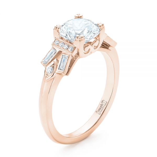 18k Rose Gold 18k Rose Gold Custom Three Stone Diamond Engagement Ring - Three-Quarter View -  102945