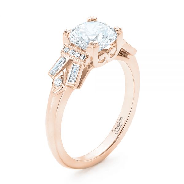 14k Rose Gold 14k Rose Gold Custom Three Stone Diamond Engagement Ring - Three-Quarter View - 102945