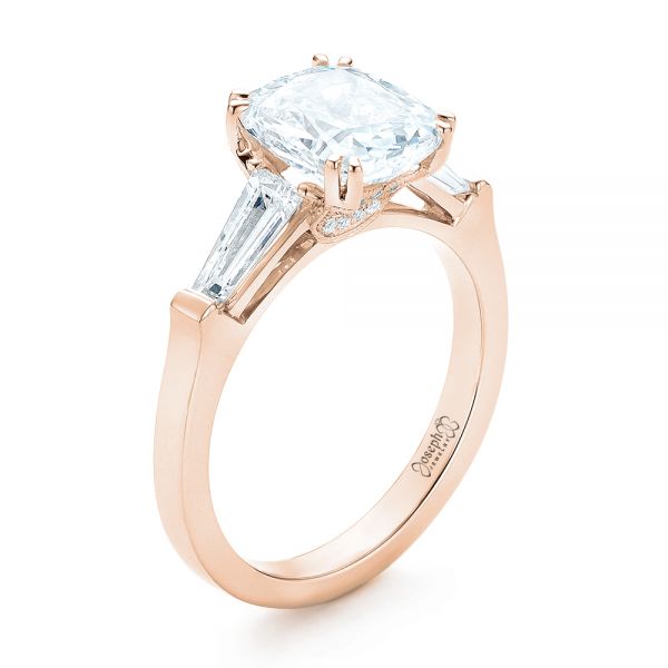 18k Rose Gold 18k Rose Gold Custom Three Stone Diamond Engagement Ring - Three-Quarter View -  102964