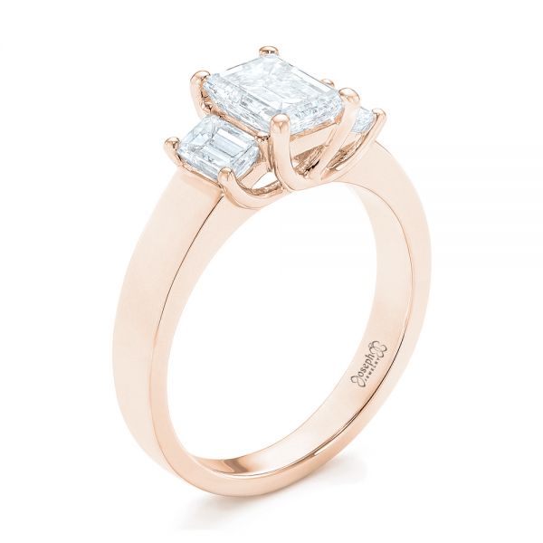18k Rose Gold 18k Rose Gold Custom Three Stone Diamond Engagement Ring - Three-Quarter View -  103154